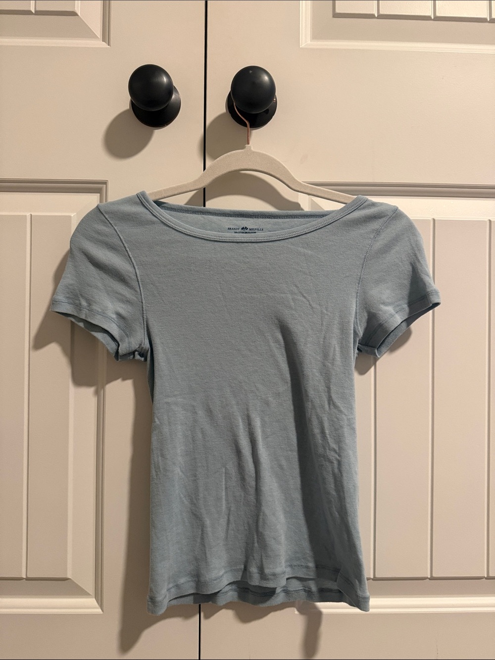 Brandy Melville Light Blue Scoop Neck Short Sleeve Tee